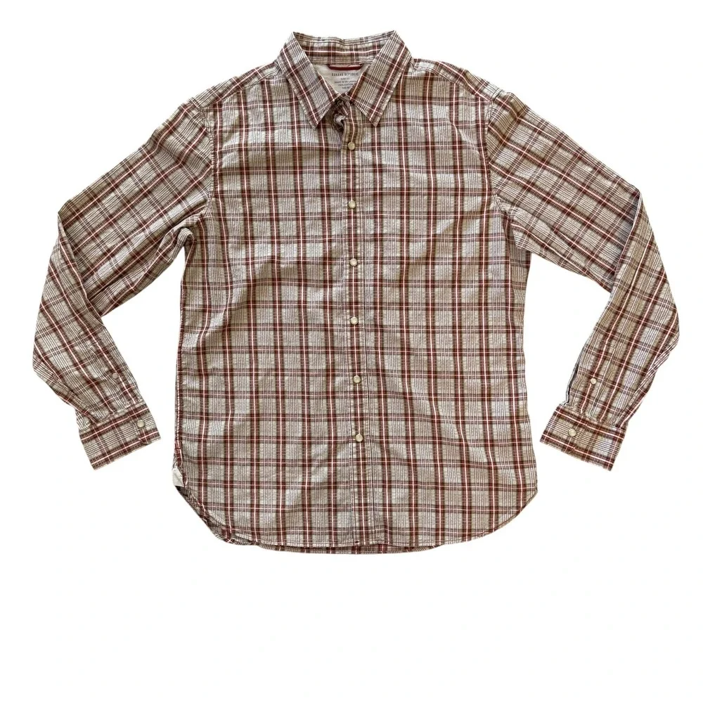 Banana Republic Medium Slim Fit Snap Red Plaid Button Up Long Sleeve Men's Shirt
